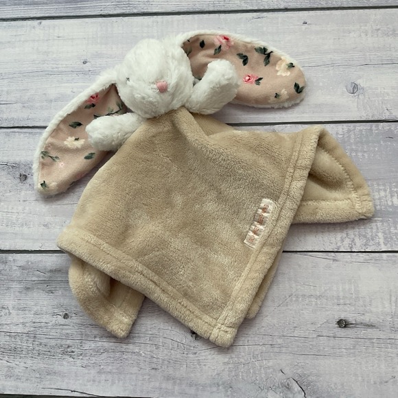 Blankets & Beyond Other - Blankets & Beyond Bunny Rabbit Lovey Beige Floral Ears Baby Security Blanket